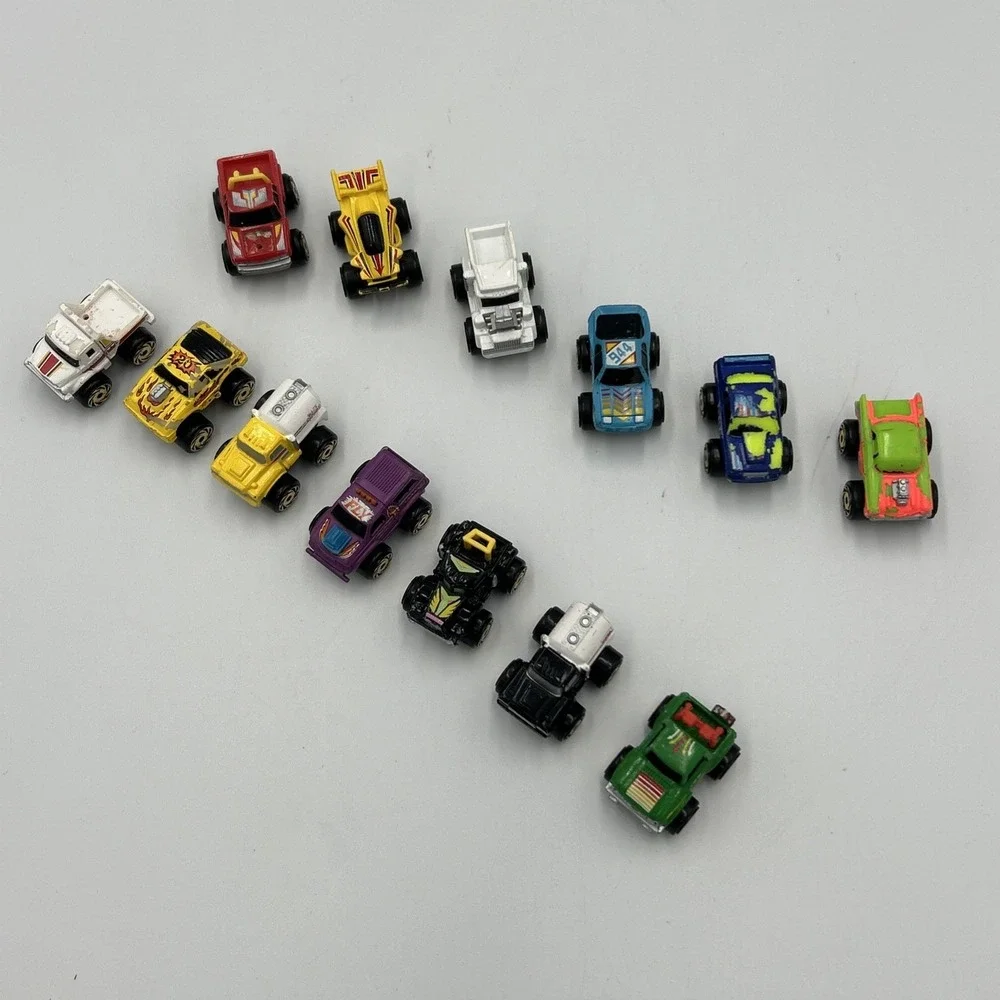 Lot Of 13 Road Champs Micro Machines 1987 Monster Trucks Cars Vintage Gold Tires
